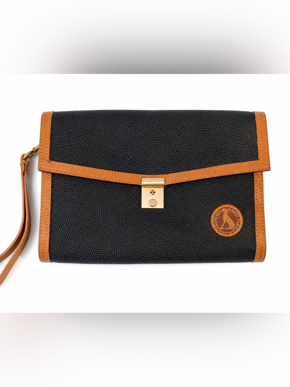 Vintage Designer Paris Pebbled Leather Wristlet Clutch Made In France